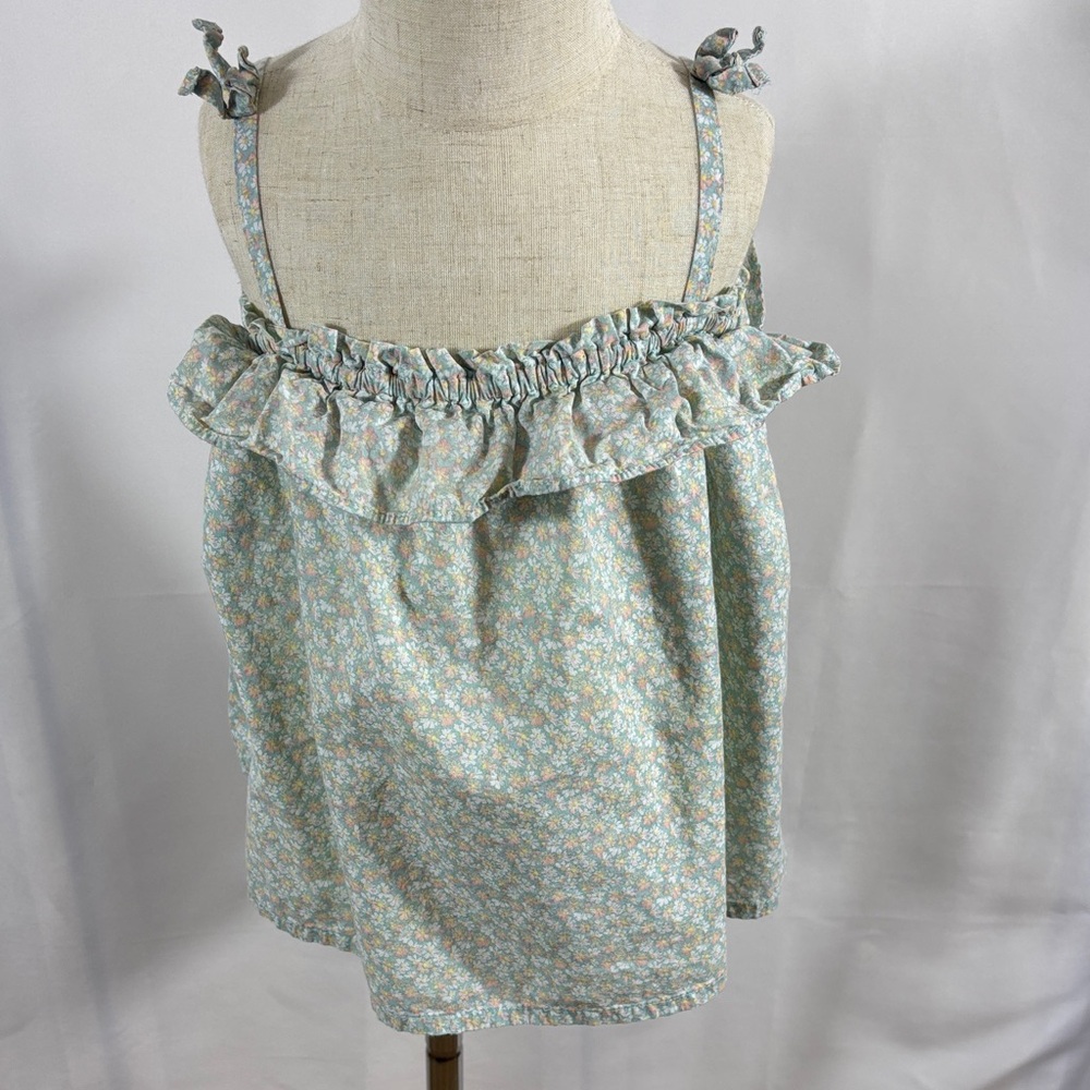 OshKosh B'gosh Mint Green Floral Ruffle Strap Tank
